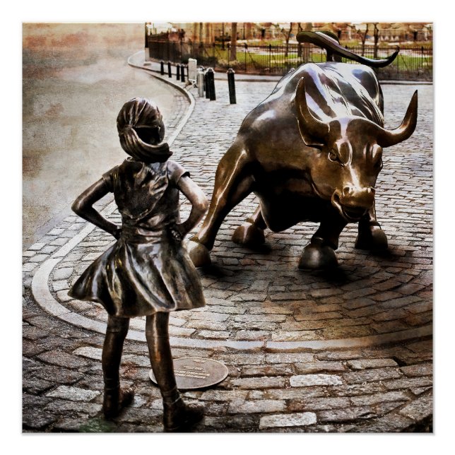 Fearless Girl Faces Down Rampaging Bull Poster (Front)