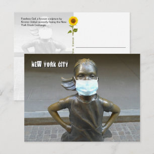Fearless Girl wearing a face mask- NYC H postcard