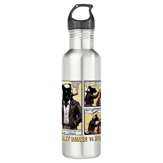 FEARLESS Honey Badger Fights a Hyena 710 Ml Water Bottle (Front)