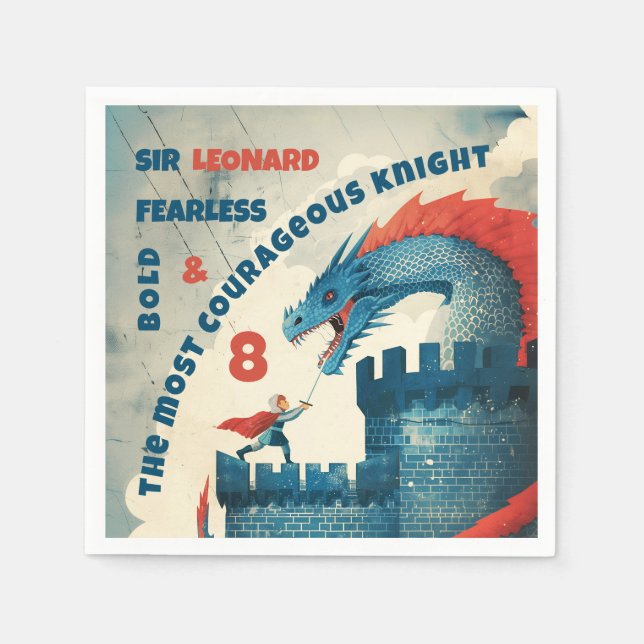Fearless Knight and Dragon Paper Napkin (Front)