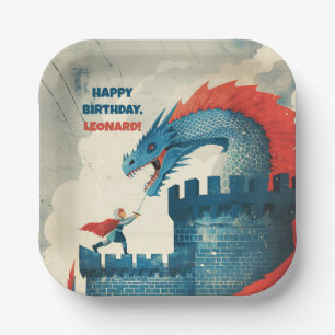 Fearless Knight and Dragon Paper Plate