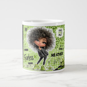 Fearless Lime Green Afro Girl Personalised Mug