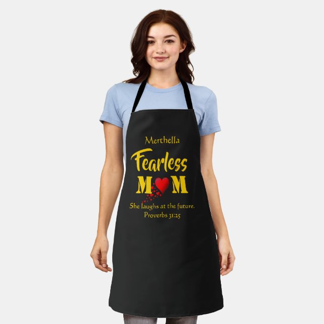 FEARLESS MOM | Proverbs 31 | PERSONALIZED Black Apron (Worn)