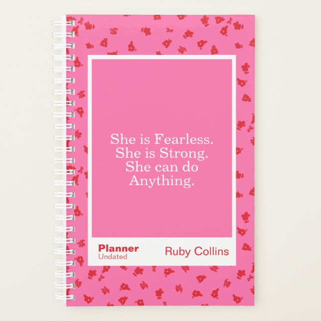 Fearless Pink Floral Inspirational Quote Planner (Front)