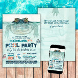 Fearless Pool Party Birthday Invitation<br><div class="desc">Introducing our Bold Pool Party Birthday Invitation, available in printed version and also available in digital version for instant download. This customisable invitation features a crocodile in the water along with other summer-themed elements like a beach ball, divers, lifebuoy. Ideal for kids' birthday celebrations and adults looking to celebrate summer...</div>