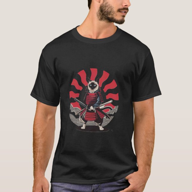 Fearless Samurai Cat With Katana T-Shirt (Front)