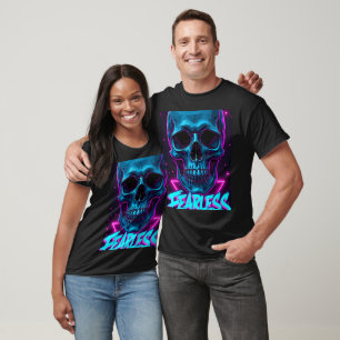 Fearless Skull   Neon Cyberpunk Streetwear Design T-Shirt
