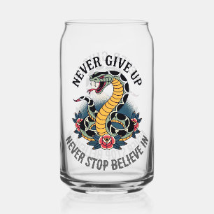 Fearless Spirit: Bold Snake and Roses Artwork Can Glass