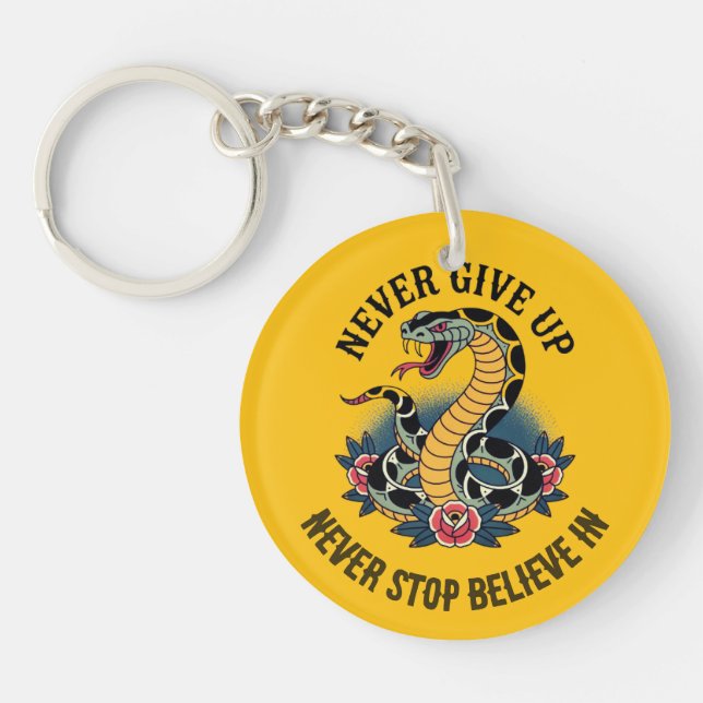 Fearless Spirit: Bold Snake and Roses Artwork Key Ring (Front)