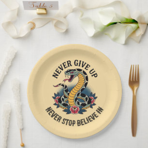 Fearless Spirit: Bold Snake and Roses Artwork Paper Plate