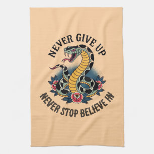 Fearless Spirit: Bold Snake and Roses Artwork Tea Towel