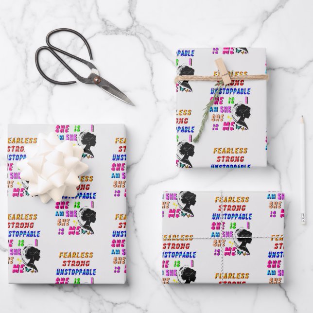 Fearless Strong Unstoppable She Is Wrapping Paper Sheet (Front)