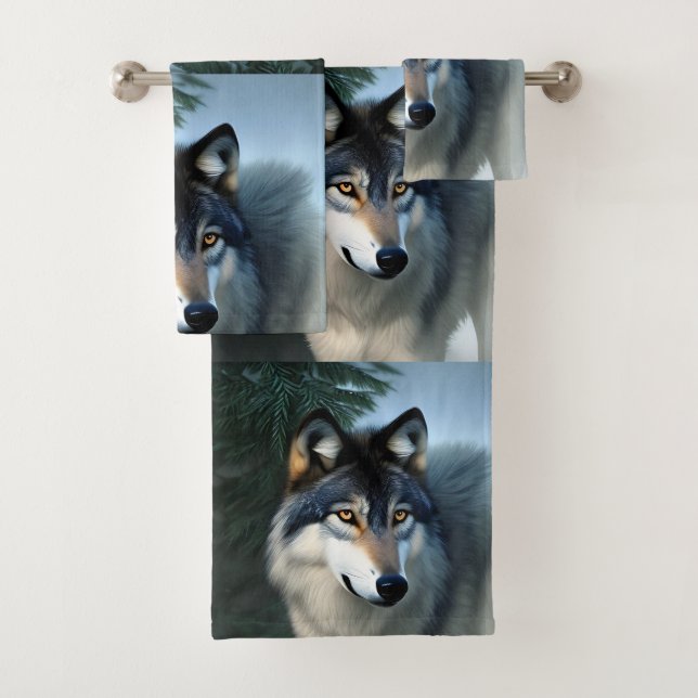 Fearless The Arctic Wolf, Bathroom Towel Set (Insitu)