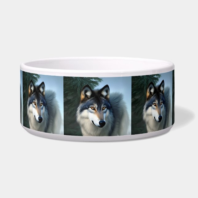 Fearless The Arctic Wolf, Ceramic Pet Bowl (Front)