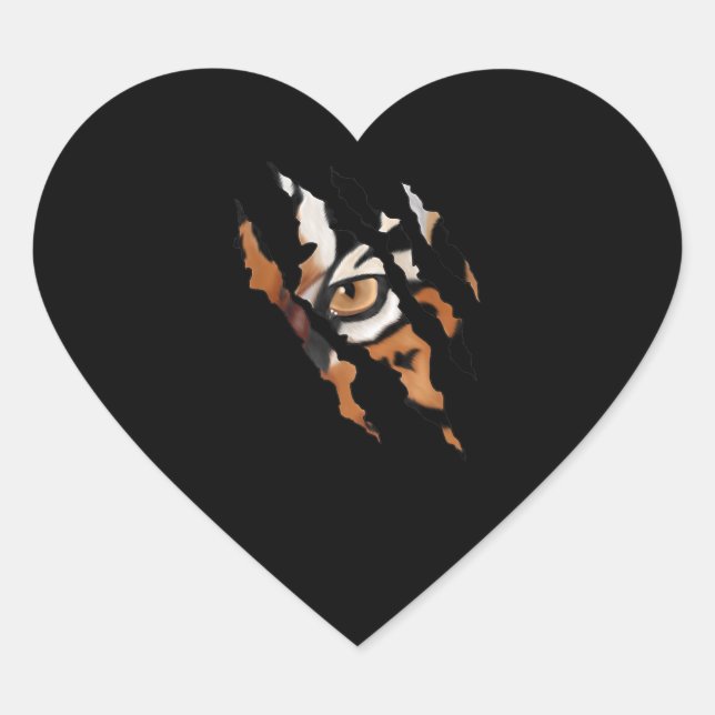 Fearless Tiger Cat Eye Claw Silhouette Heart Sticker (Front)