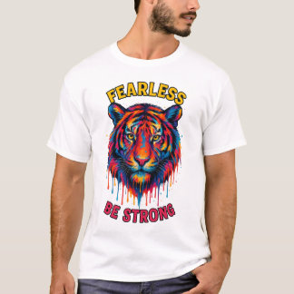 Fearless Tiger Head – Bold Colourful Paint T-Shirt