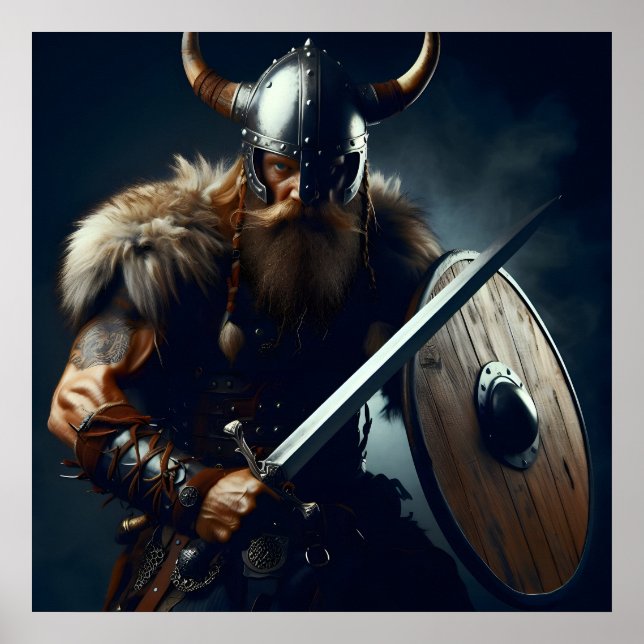 Fearsome Grizzly Detailed Viking Warrior Digital A Poster (Front)