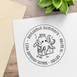 Fearsome Octopus Guarding Treasure Address Rubber Stamp
