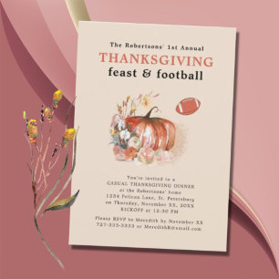 Feast and Football Thanksgiving Dinner Light Peach Invitation