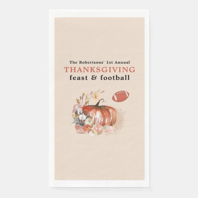 Feast and Football Thanksgiving Paper Guest Towels Napkin (Front)