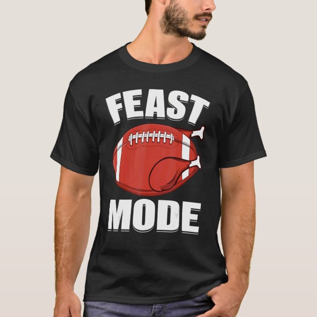Feast Mode Football Turkey  Thanksgiving  Men Boys T-Shirt (Front)