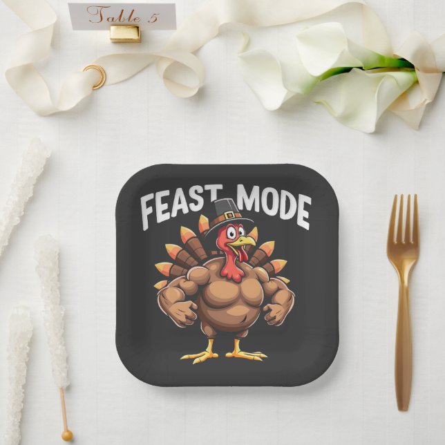 Feast mode Funny Thanksgiving Turkey Fitness Meal Paper Plate (Wedding)