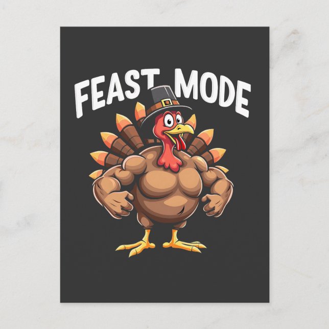 Feast mode Funny Thanksgiving Turkey Fitness Meal Postcard (Front)