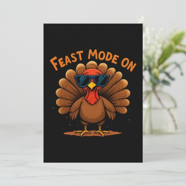 Feast Mode On Thanksgiving Card (Standing Front)