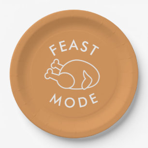Feast Mode Orange Modern Funny Thanksgiving Paper Plate