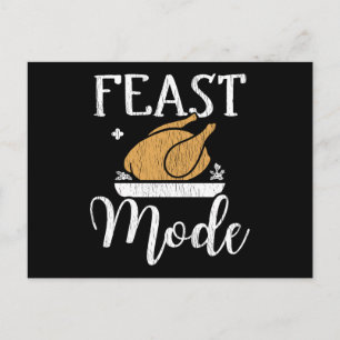 Feast Mode Script Cute Thanksgiving Turkey Dinner Postcard