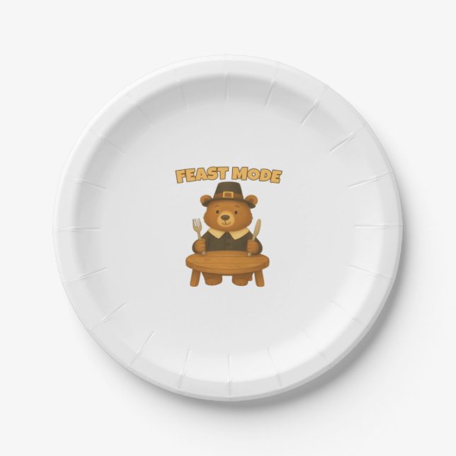 Feast Mode Thankgiving Turkey - Cute Pilgrim Turke Paper Plate (Front)