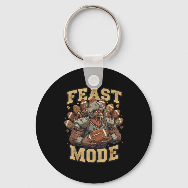 Feast Mode Turkey Football Thanksgiving Funny Vint Key Ring (Front)