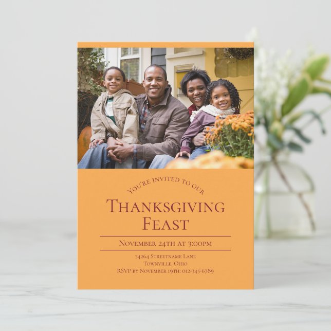 Feast Modern Photo Thanksgiving Invitation (Standing Front)