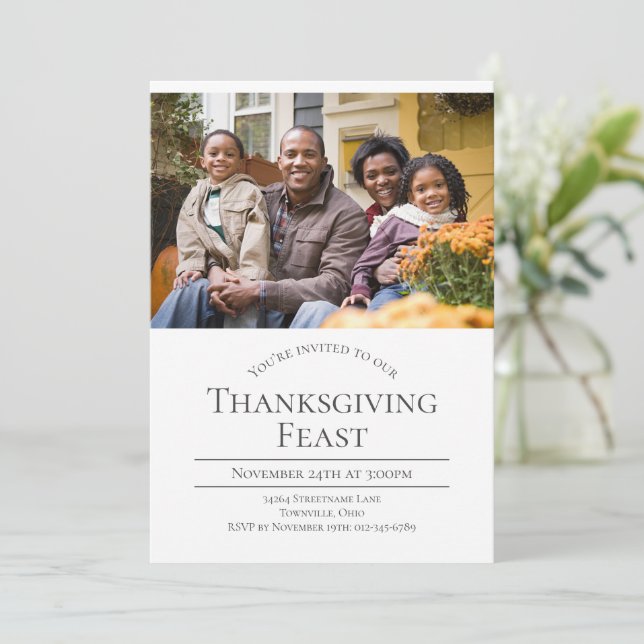 Feast Modern Photo Thanksgiving Invitation (Standing Front)