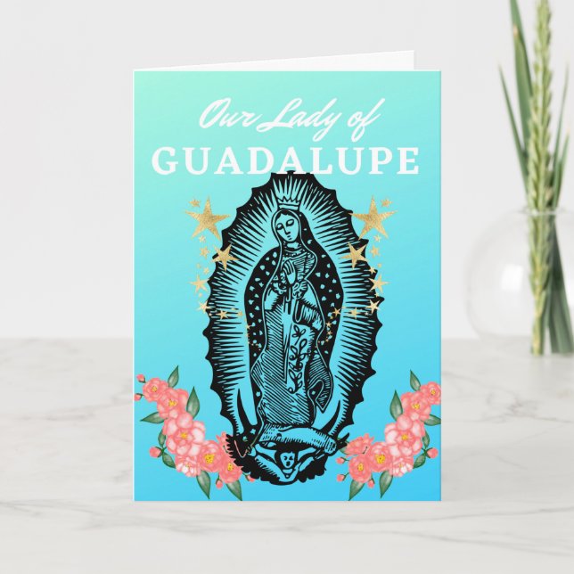 Feast of Our Lady of Guadalupe Woodcut and Roses Card (Front)