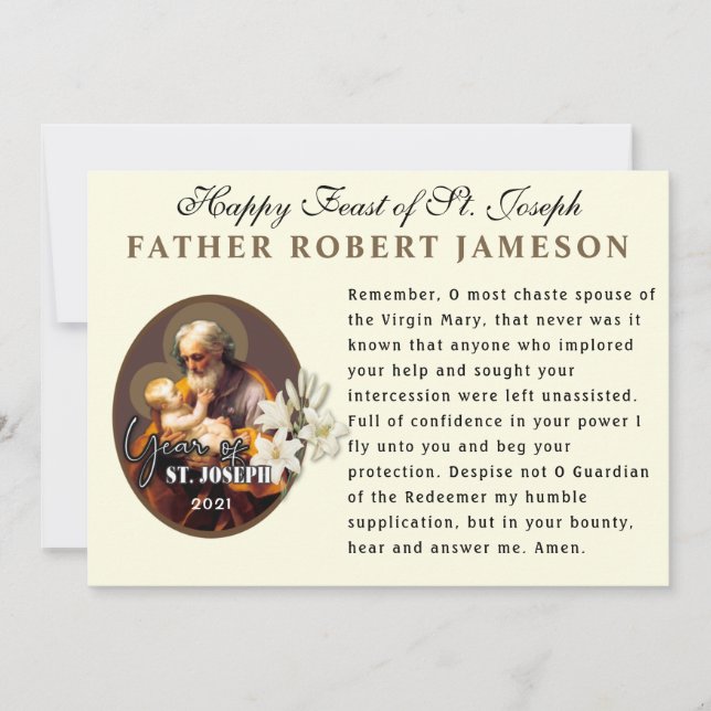 Feast of St. Joseph Catholic Memorare Prayer Card (Front)