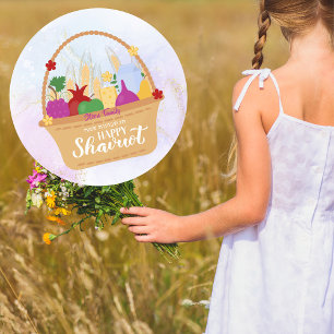 Feast of Weeks Basket Hebrew Happy Shavuot  Classic Round Sticker