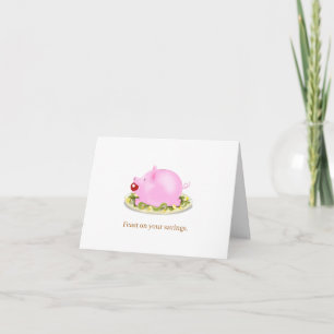 "Feast on your savings" Piggy Bank on Plate  Note Card