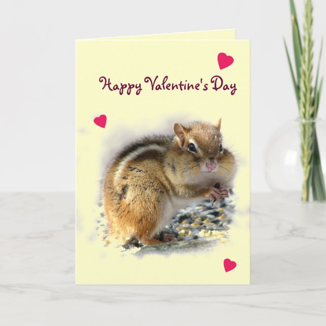 Feasting Chipmunk Valentine Holiday Card (Front)