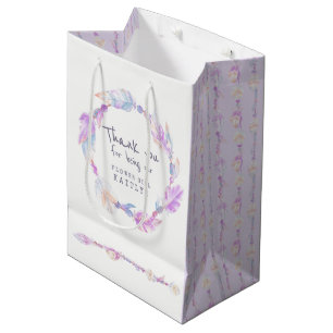 Feather and beads wedding purple favour bag