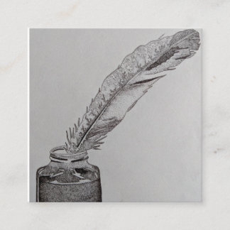 Feather and black ink artwork, business cards