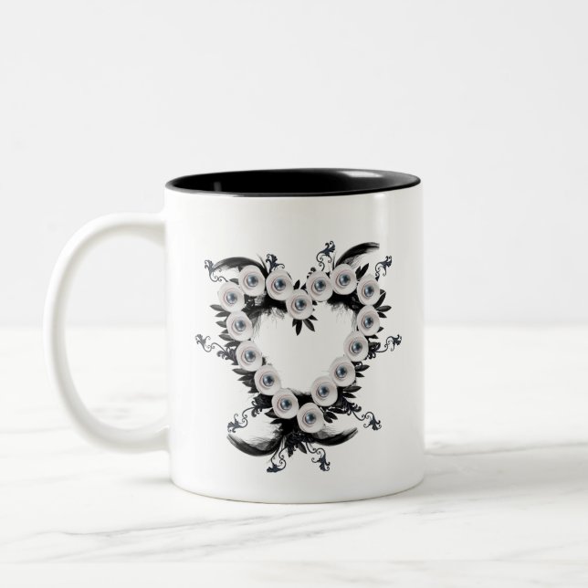 Feather and Black Pearl Heart Shape  Two-Tone Coffee Mug (Left)
