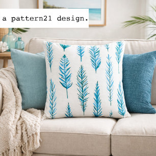 feather and fern blues pattern cushion