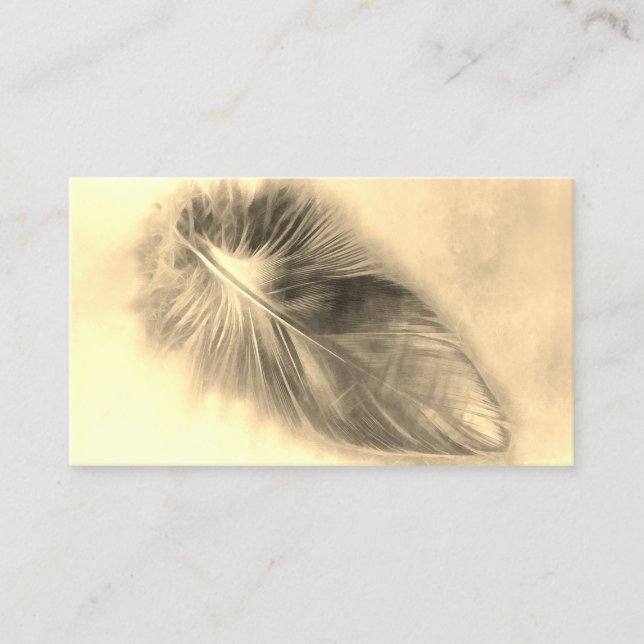 feather art sepia business cards custom design (Front)