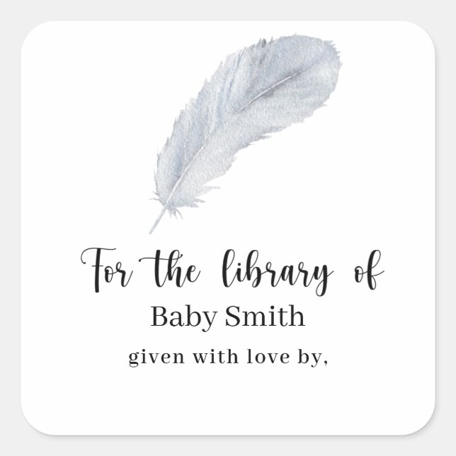 Feather - Baby Shower Library Square Sticker (Front)