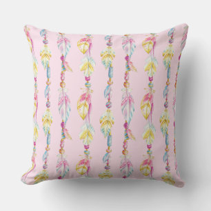 Feather bead watercolor boho patterned pillow