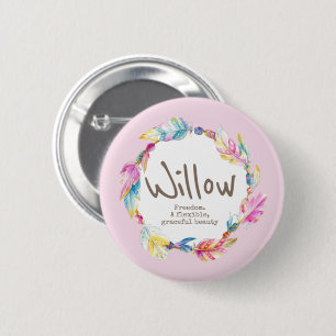 Feather bead watercolor name meaning willow pink 6 cm round badge