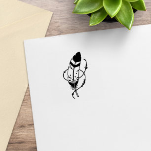 Feather Beads Tribal Boho Amulet 1x1 Rubber Stamp