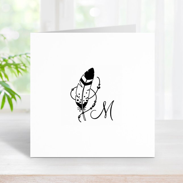 Feather Beads Tribal Boho Amulet Monogram 1x1 Rubber Stamp (Creator Uploaded)