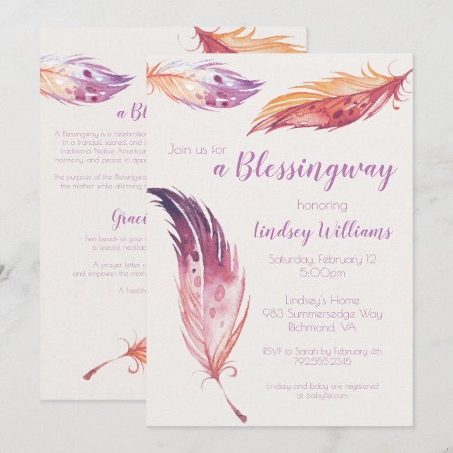 Feather Blessingway Baby Shower Invitation (Front/Back)